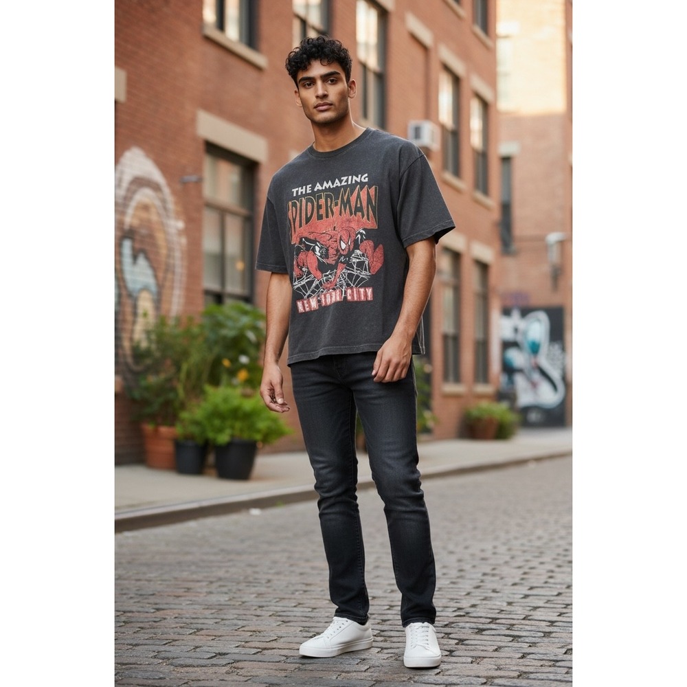 Marvel The Amazing Spider-Man Mineral Wash Graphic T-Shirt Black Mens XL